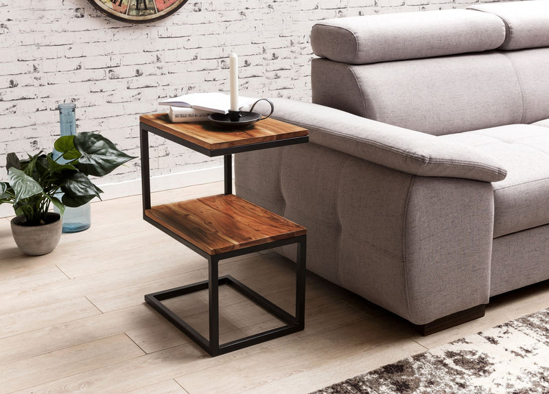 Beistelltisch Akola S-Form Sheesham Metall 45x60x30cm Landhausstil