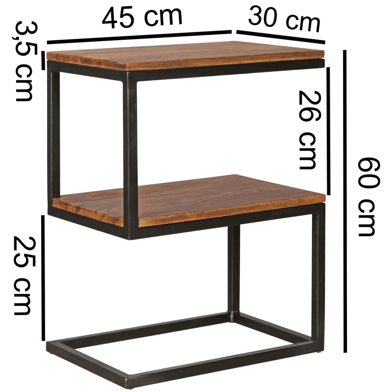 Beistelltisch Akola S-Form Sheesham Metall 45x60x30cm Landhausstil