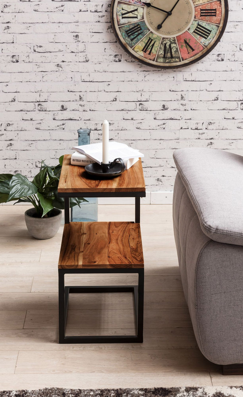 Beistelltisch Akola S-Form Sheesham Metall 45x60x30cm Landhausstil