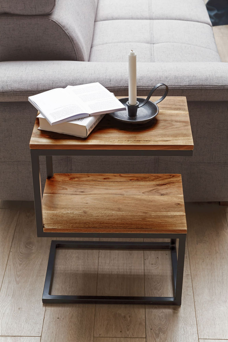 Beistelltisch Akola S-Form Sheesham Metall 45x60x30cm Landhausstil