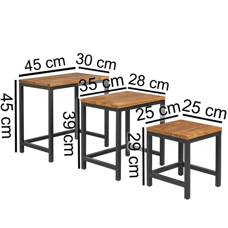 Beistelltisch Set Akola 3-teilig Sheesham Metallbeine Massivholz
