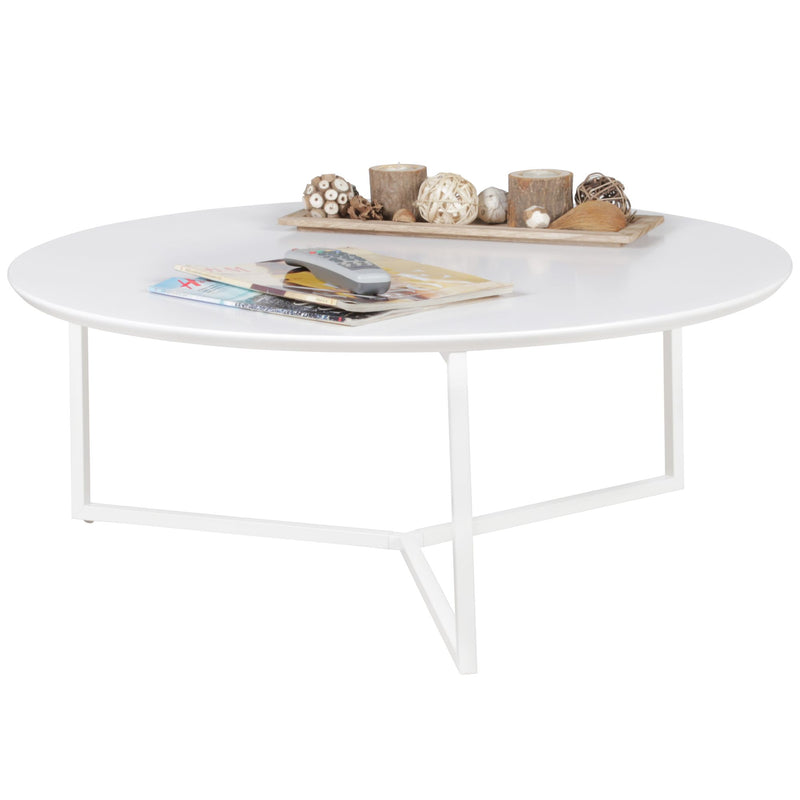 Couchtisch Design MDF Holz weiß matt Metallgestell ø 80cm rund modern