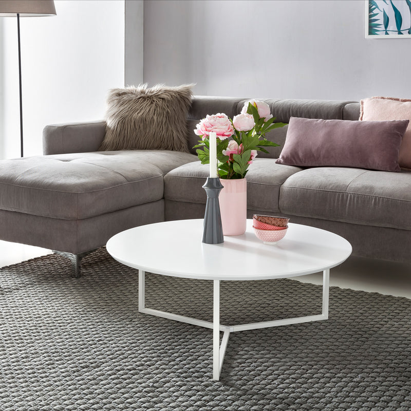 Couchtisch Design MDF Holz weiß matt Metallgestell ø 80cm rund modern
