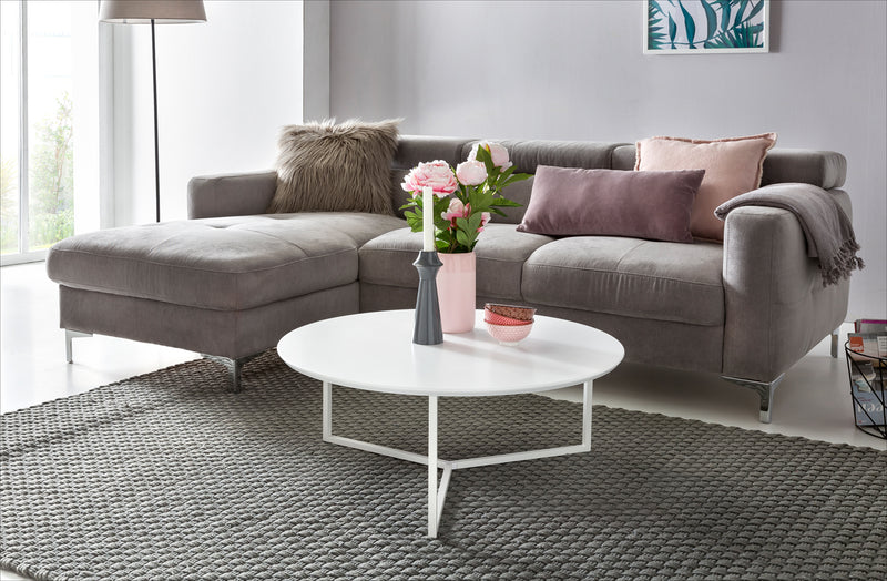 Couchtisch Design MDF Holz weiß matt Metallgestell ø 80cm rund modern