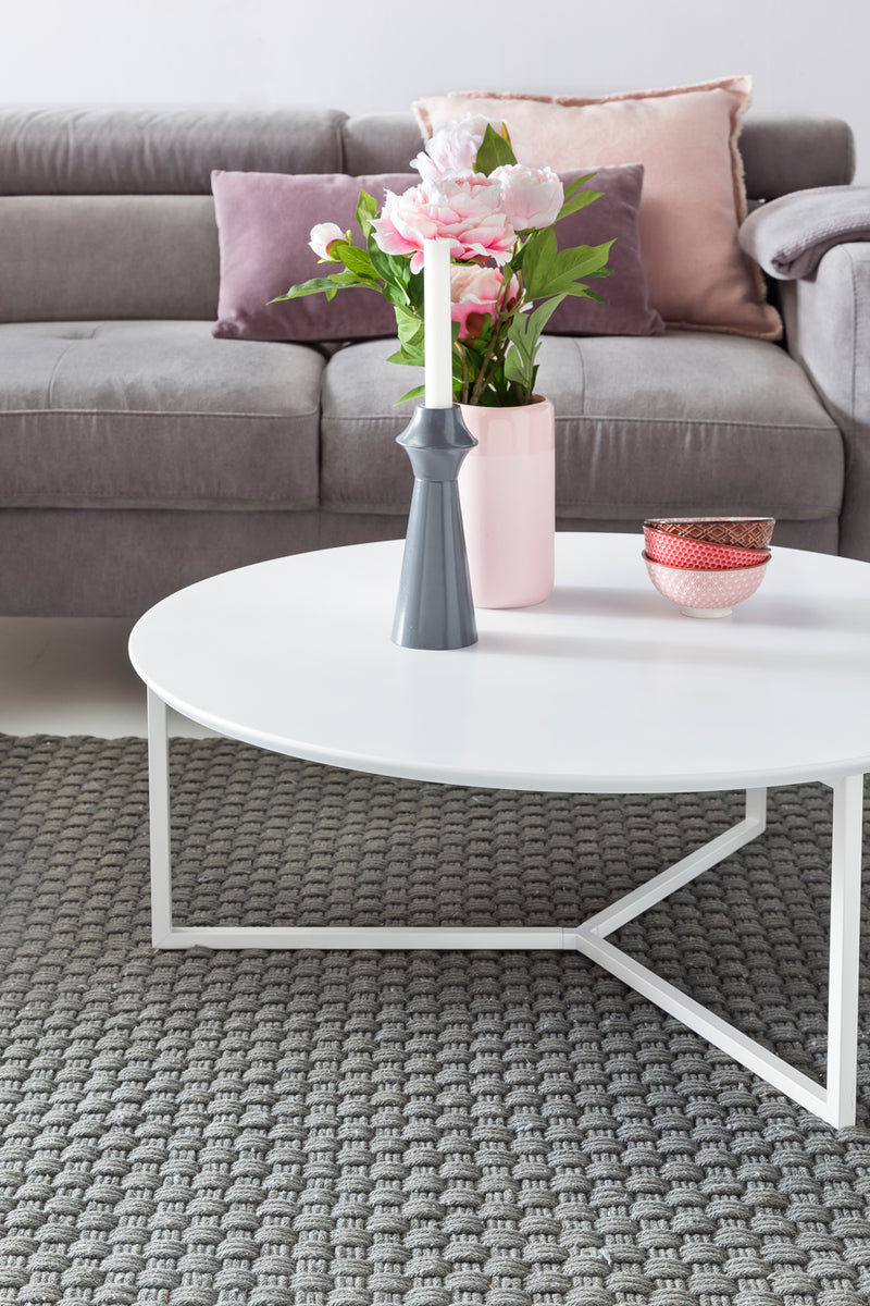 Couchtisch Design MDF Holz weiß matt Metallgestell ø 80cm rund modern — Trendmöbel24
