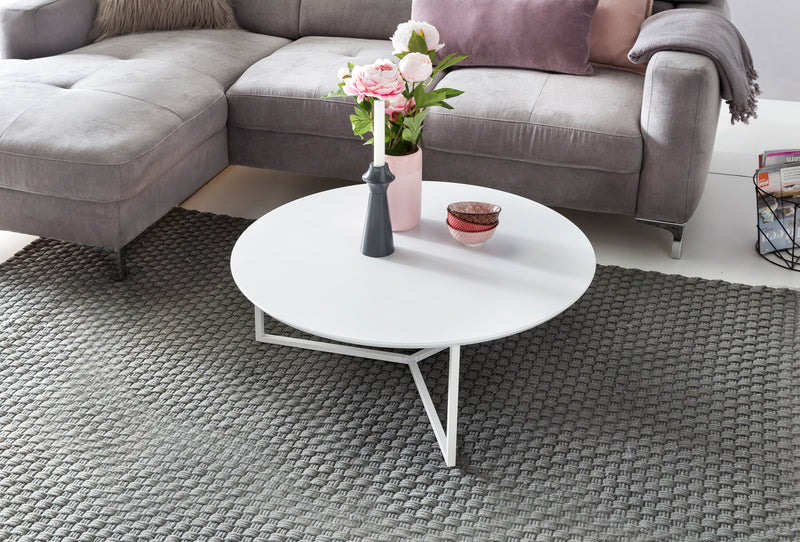 Couchtisch Design MDF Holz weiß matt Metallgestell ø 80cm rund modern