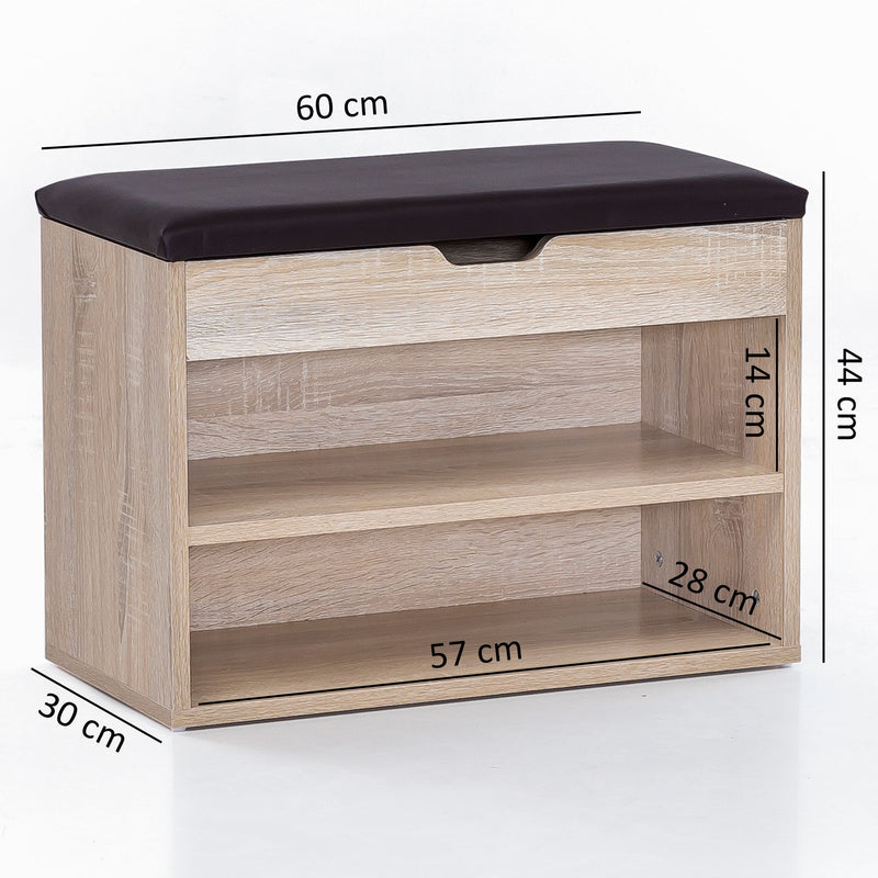 Schuhbank Sonoma Holz gepolstert 60x40x30cm Stauraum Flur Truhenbank