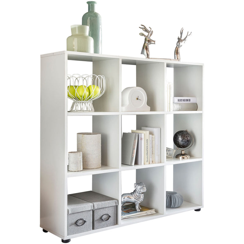 Bücherregal 9 Fächer Weiß 108x104x29cm Holz Raumteiler modern