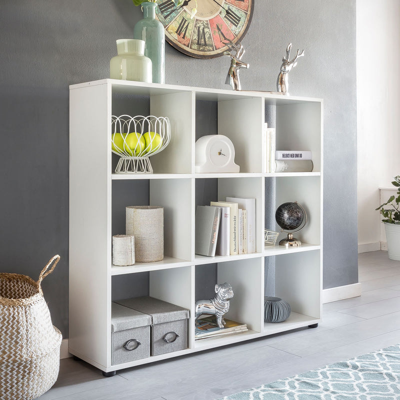 Bücherregal 9 Fächer Weiß 108x104x29cm Holz Raumteiler modern