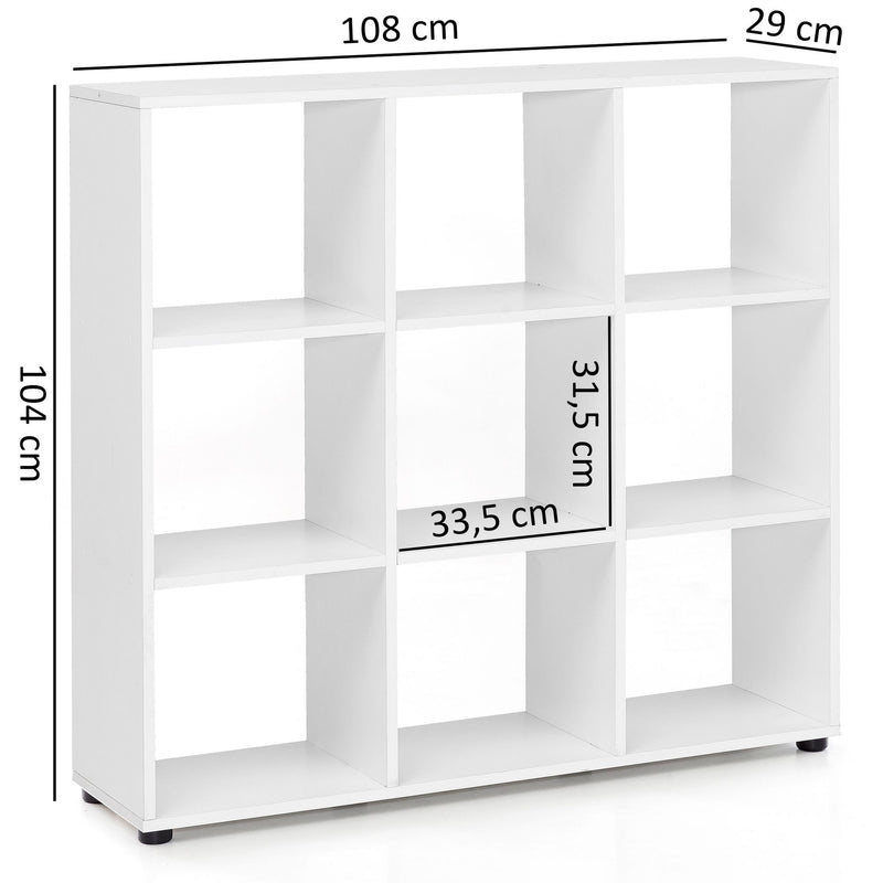 Bücherregal 9 Fächer Weiß 108x104x29cm Holz Raumteiler modern