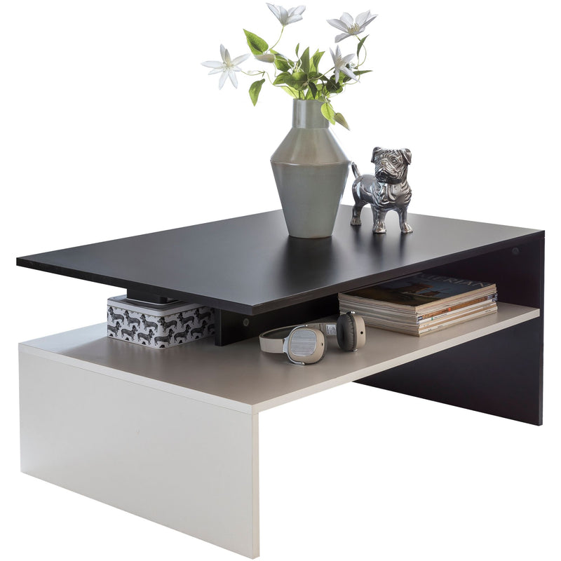 Couchtisch Holz Schwarz Weiß zweiteilig mit Ablage modern 90x43x60cm