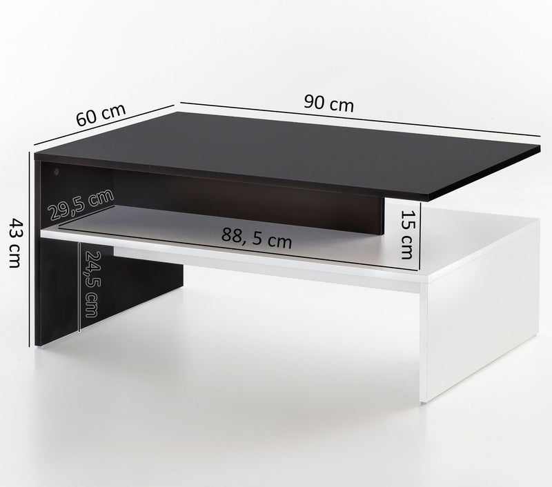 Couchtisch Holz Schwarz Weiß zweiteilig mit Ablage modern 90x43x60cm