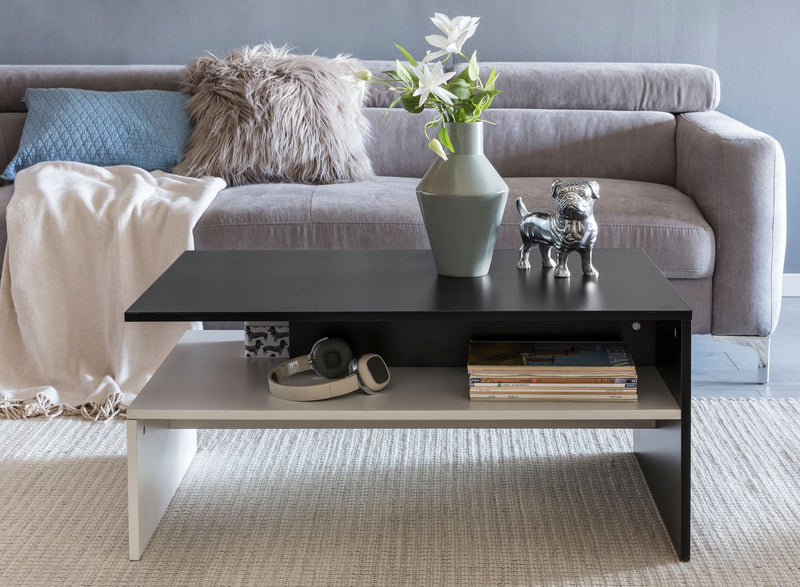 Couchtisch Holz Schwarz Weiß zweiteilig mit Ablage modern 90x43x60cm