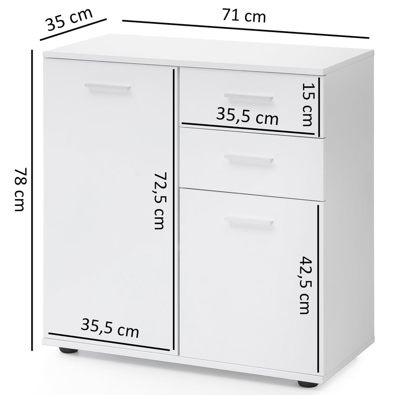 Kommode Schrank 71x78x35,5cm Holz Weiß modern Flurschrank matt