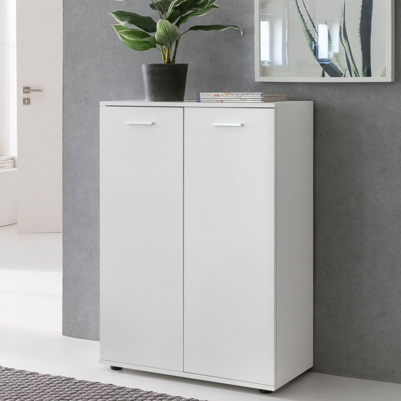 Kommode 2 Türen 71x104x35cm Holz Weiß modern Flurschrank matt