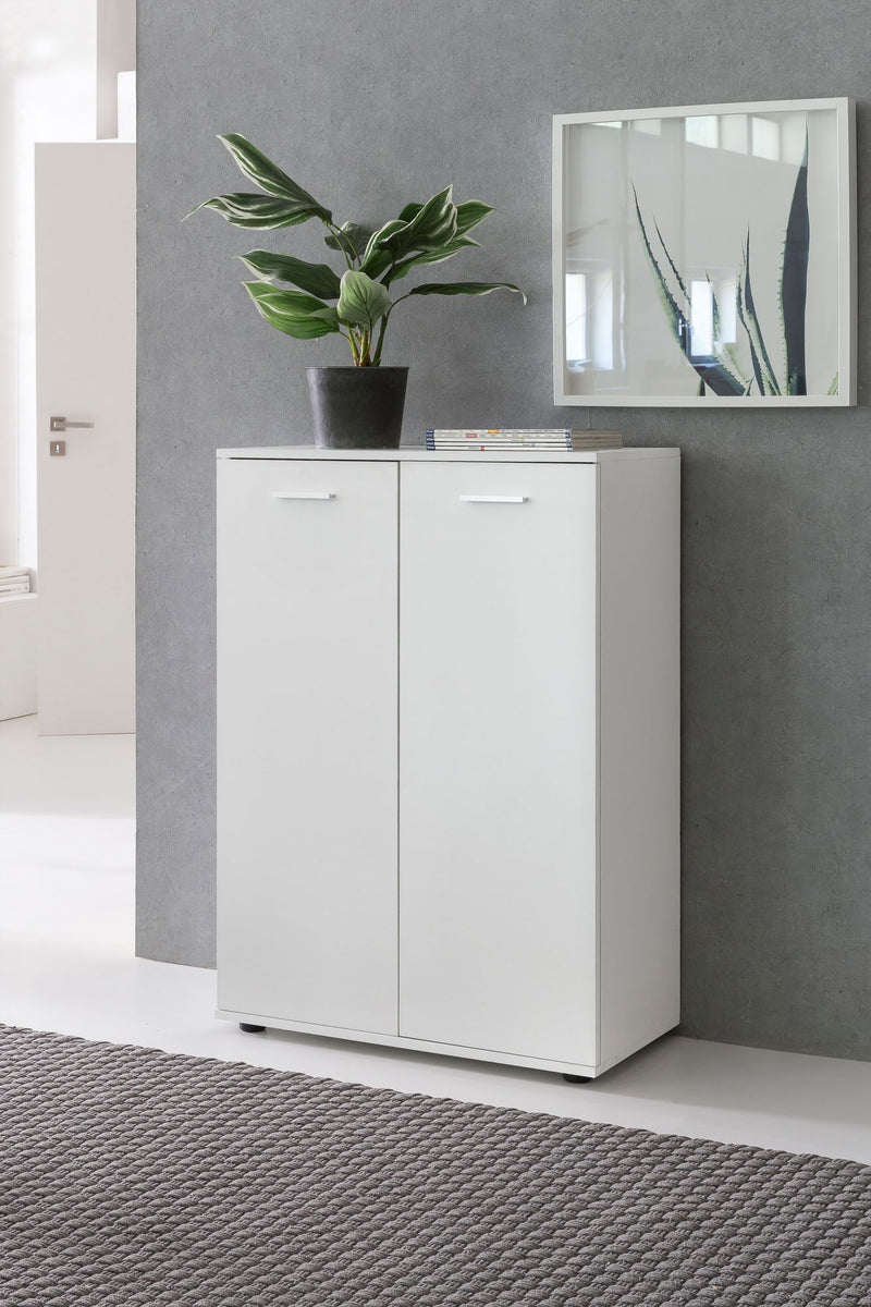 Kommode 2 Türen 71x104x35cm Holz Weiß modern Flurschrank matt