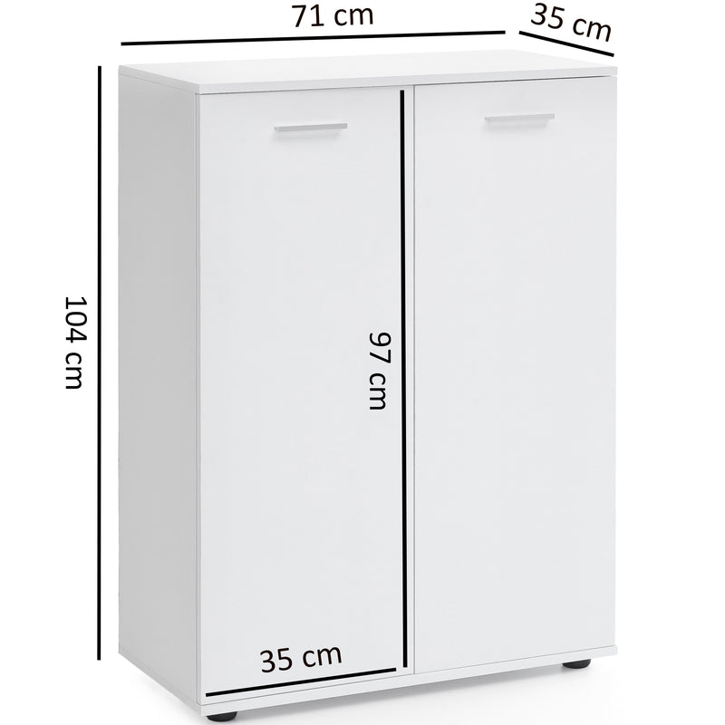 Kommode 2 Türen 71x104x35cm Holz Weiß modern Flurschrank matt