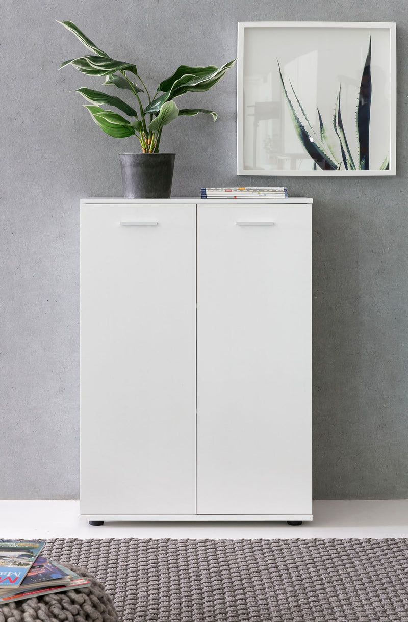 Kommode 2 Türen 71x104x35cm Holz Weiß modern Flurschrank matt