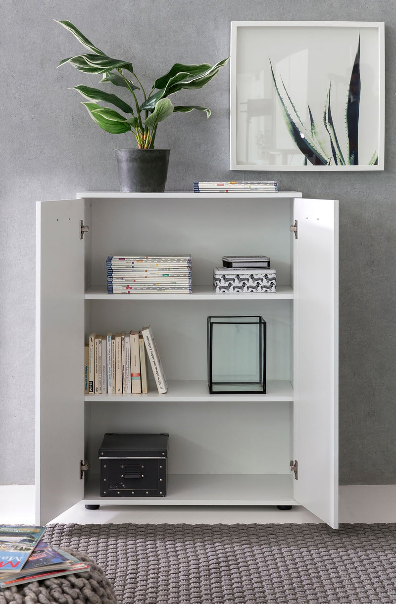 Kommode 2 Türen 71x104x35cm Holz Weiß modern Flurschrank matt