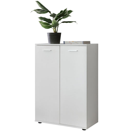 Kommode 2 Türen 71x104x35cm Holz Weiß modern Flurschrank mit weißer matt Oberfläche und zwei Türen.