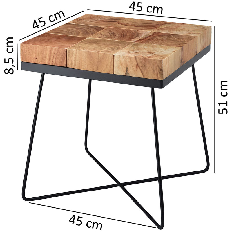 Beistelltisch Akazie Massivholz Metallgestell Industrial 45x45x51cm Braun