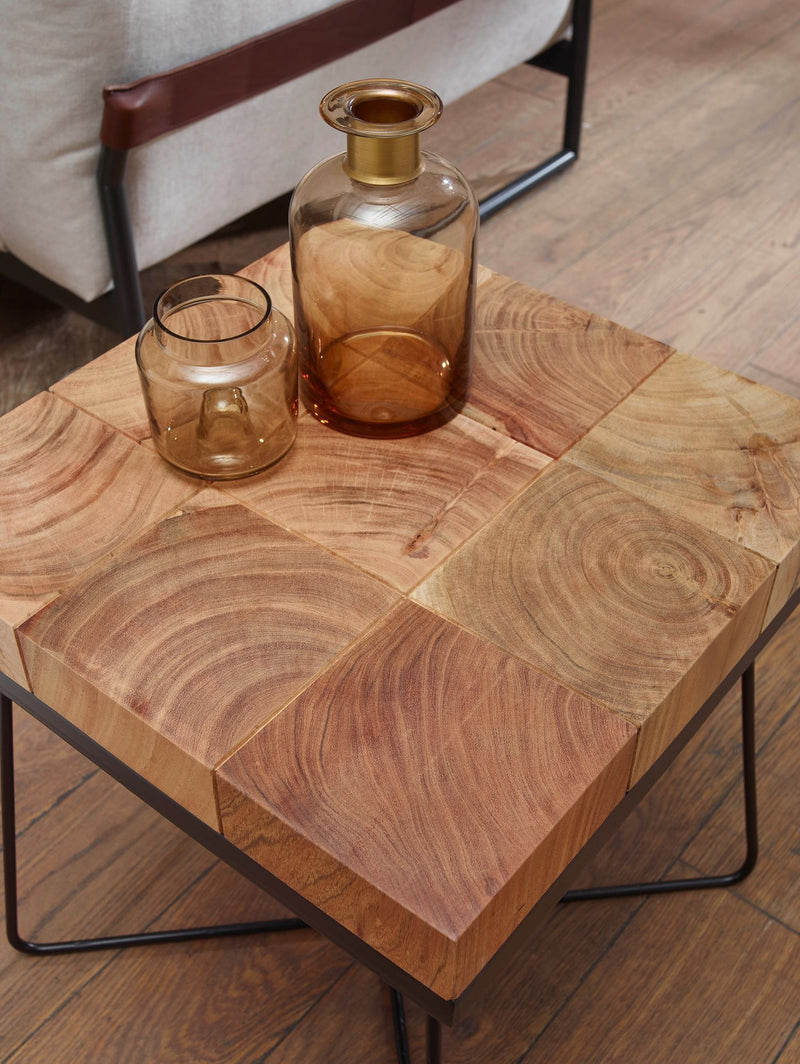 Beistelltisch Akazie Massivholz Metallgestell Industrial 45x45x51cm Braun