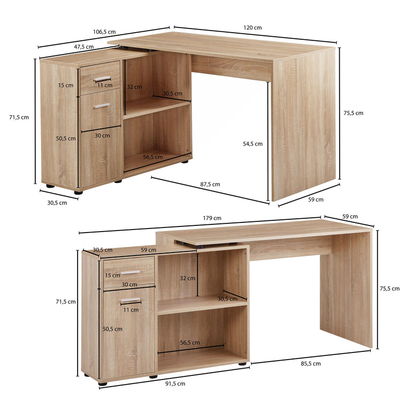 Eckschreibtisch mit Regal Sonoma 120x75,5x106,5cm Modern Home Office