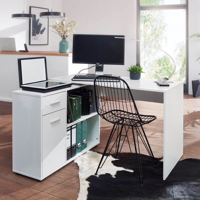 Eckschreibtisch mit Regal Weiß 120x75,5x106,5cm Modern Home Office
