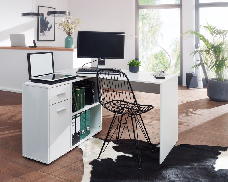 Eckschreibtisch mit Regal Weiß 120x75,5x106,5cm Modern Home Office