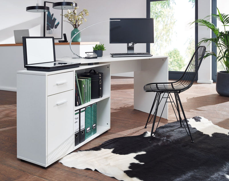 Eckschreibtisch mit Regal Weiß 120x75,5x106,5cm Modern Home Office