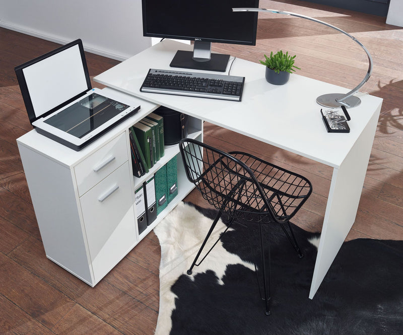 Eckschreibtisch mit Regal Weiß 120x75,5x106,5cm Modern Home Office