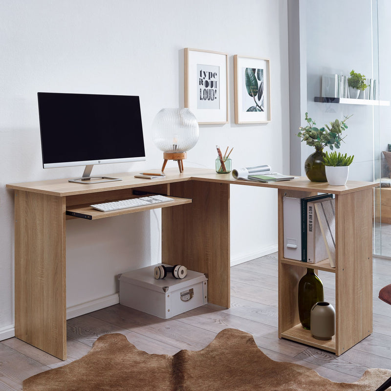 Schreibtischkombination Sonoma 140x75,5x120cm mit Regal & Tastaturauszug