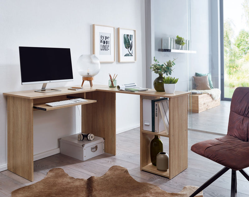 Schreibtischkombination Sonoma 140x75,5x120cm mit Regal & Tastaturauszug