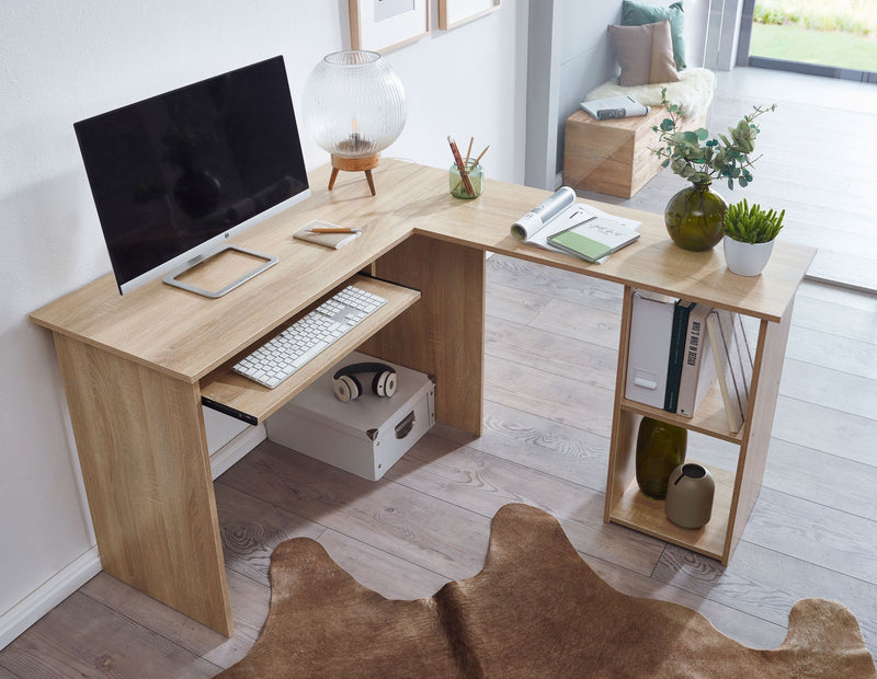 Schreibtischkombination Sonoma 140x75,5x120cm mit Regal & Tastaturauszug