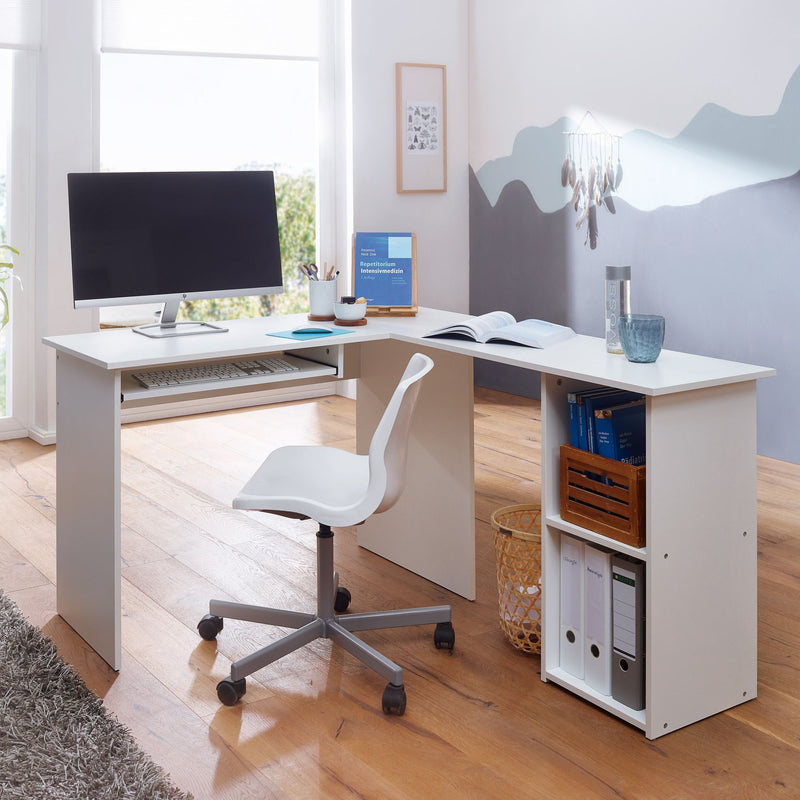 Schreibtischkombination 140x75,5x120cm Weiß Regal Tastaturauszug Modern