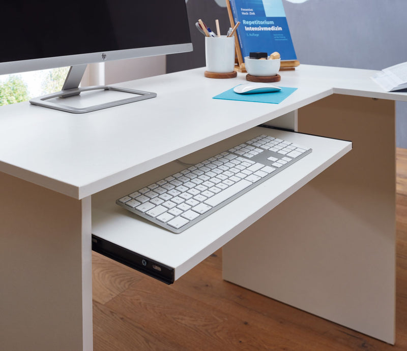 Schreibtischkombination 140x75,5x120cm Weiß Regal Tastaturauszug Modern