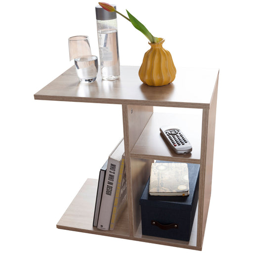 Beistelltisch 50x50x30cm Holz Sonoma mit drei Ebenen, Gesamtansicht von vorn.