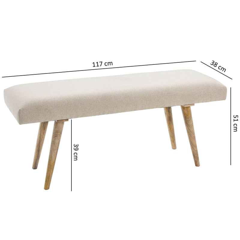 Sitzbank Retro 117x51x38cm Massivholz Beige Braun Polsterbank Flur