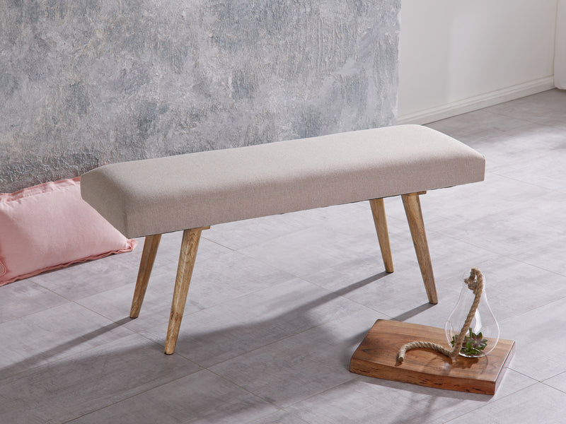 Sitzbank Retro 117x51x38cm Massivholz Beige Braun Polsterbank Flur