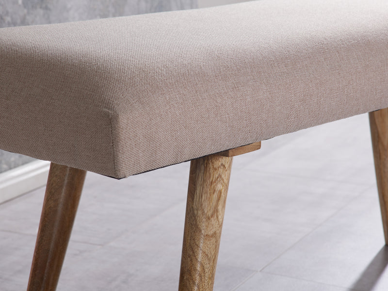 Sitzbank Retro 117x51x38cm Massivholz Beige Braun Polsterbank Flur