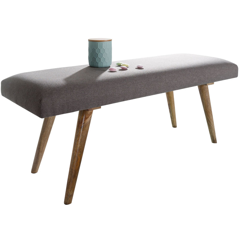 Sitzbank Retro 117x51x38cm Stoff Massivholz Grau Braun Polsterbank