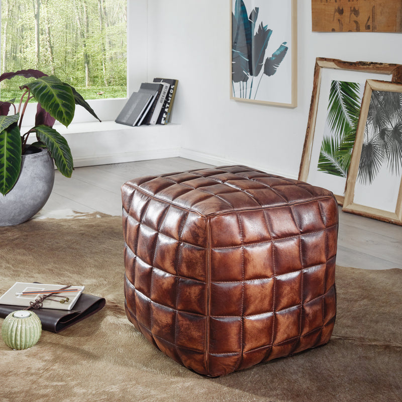 Sitzwürfel Echtleder braun 39x41x39cm orientalisch Wohnzimmer Hocker