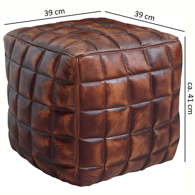 Sitzwürfel Echtleder braun 39x41x39cm orientalisch Wohnzimmer Hocker