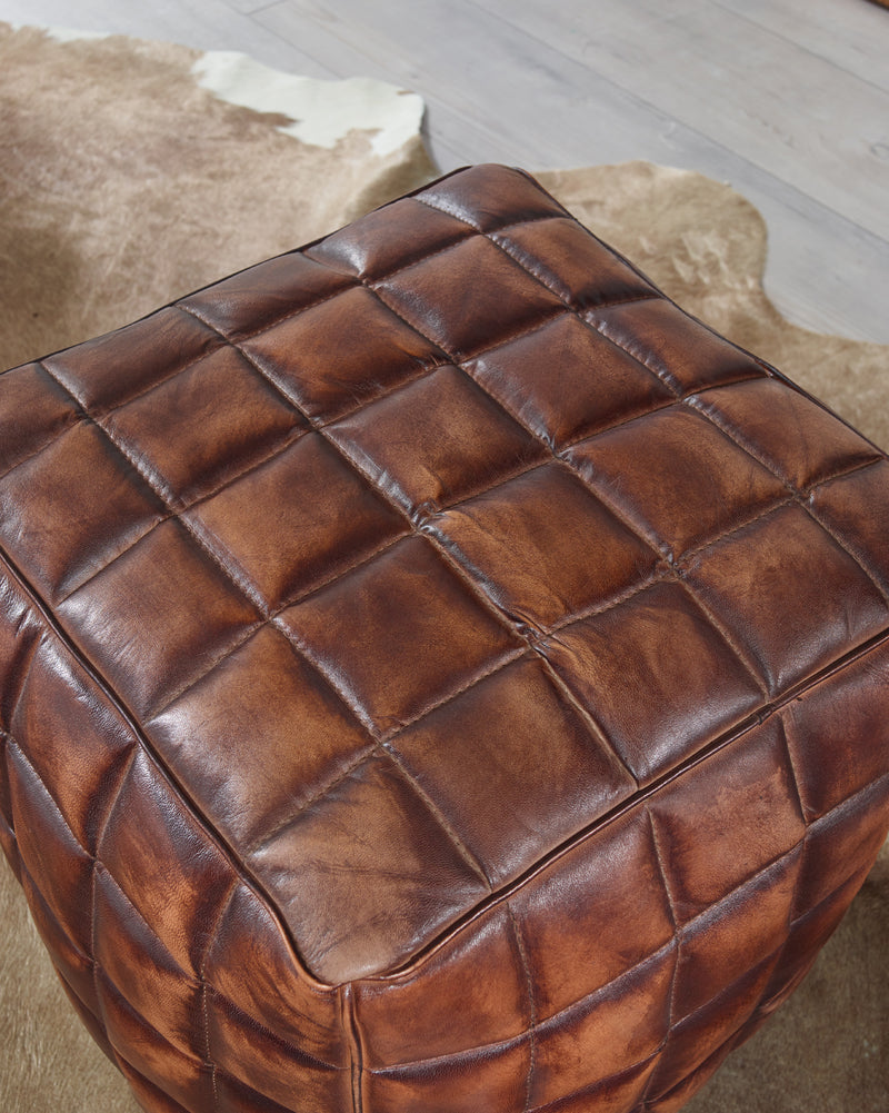 Sitzwürfel Echtleder braun 39x41x39cm orientalisch Wohnzimmer Hocker