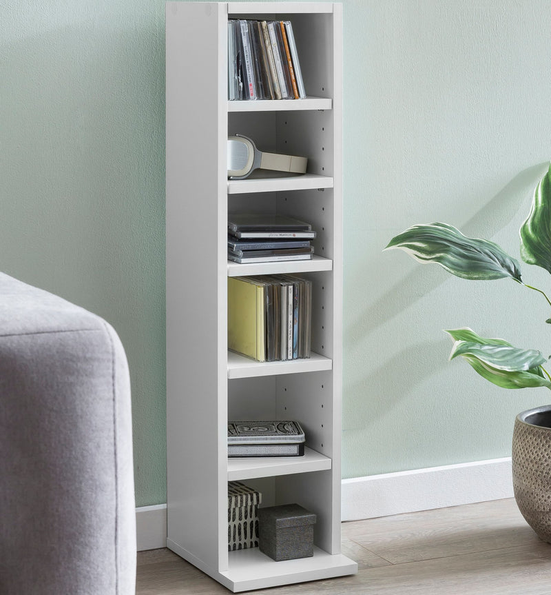 Bücherregal WL5.336 Weiß 21x91x25,5cm 6 Fächer Holz Modern