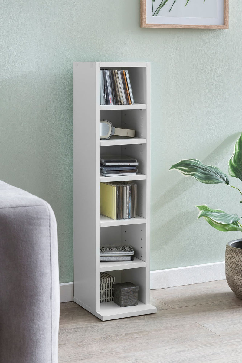 Bücherregal WL5.336 Weiß 21x91x25,5cm 6 Fächer Holz Modern