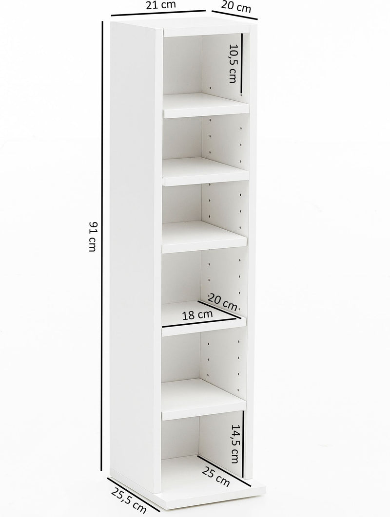 Bücherregal WL5.336 Weiß 21x91x25,5cm 6 Fächer Holz Modern