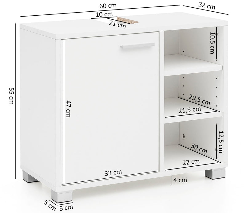 Waschbeckenunterschrank 60x55x32cm Weiß Badschrank mit Tür Fächer