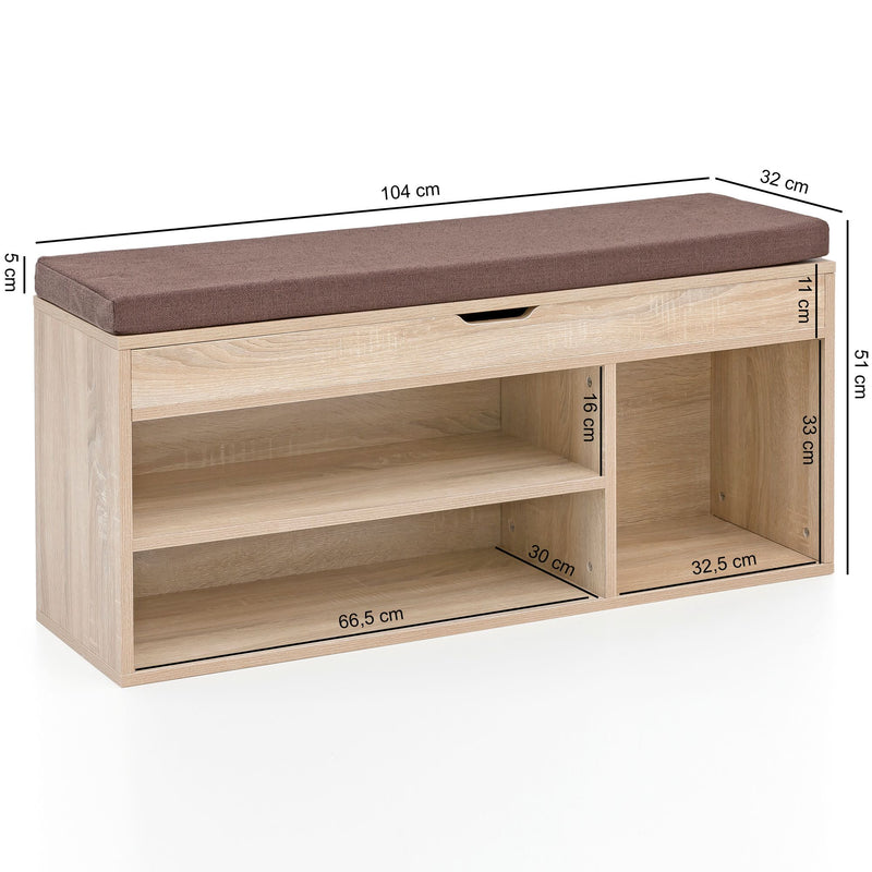 Schuhbank WL5.344 Holz gepolstert Stauraum Sonoma 104x51x32 cm