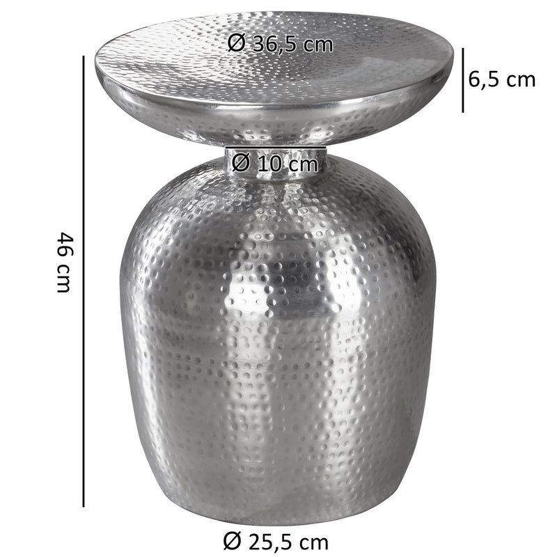Beistelltisch Aluminium Silber rund orientalisch modern Hammerschlag